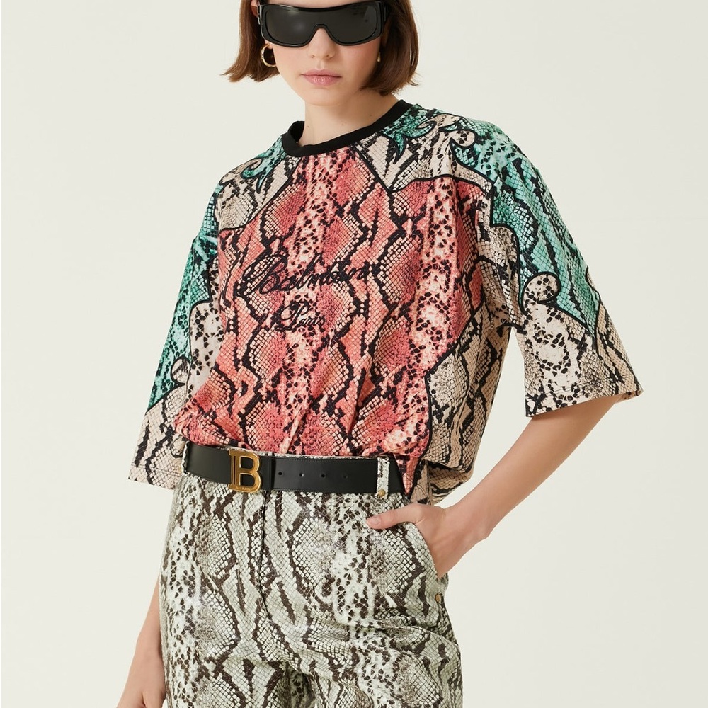 Balmain Multicolor Snake Print Short Sleeve Tee(oversized)